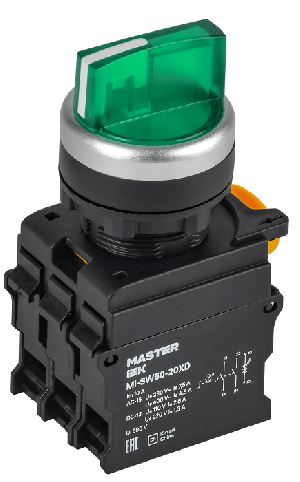 Переключатель с подсветкой 3 полож. 2NO зеленый MASTER IEK