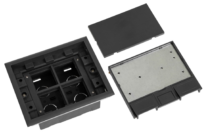 Лючок напольный, 8 модулей, горизонтальный, пластиковая крышка, серый