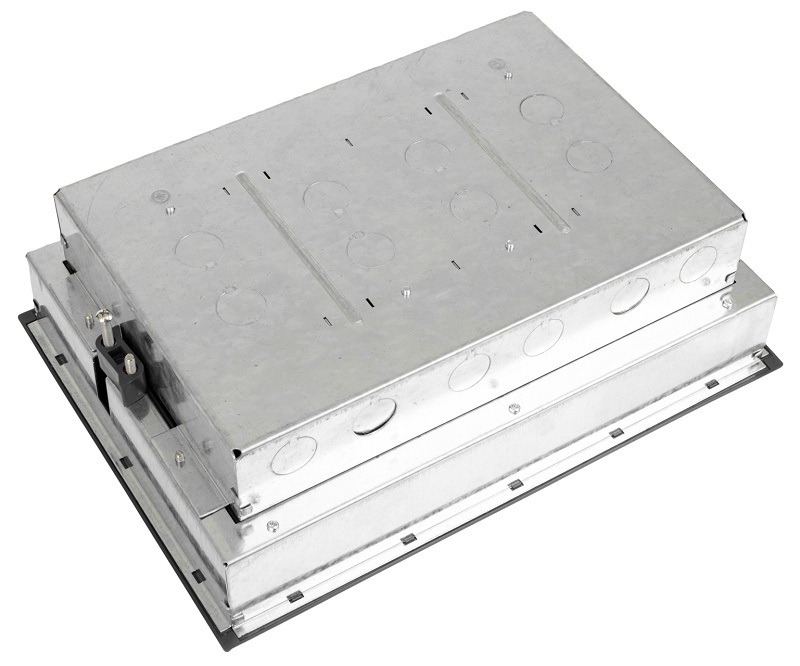 Лючок напольный, 16 модулей, горизонтальный, пластиковая крышка, серый