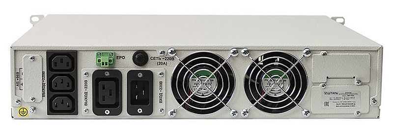 Источник бесперебойного питания в стойку, on-line (с двойным преобразованием), чистая синусоида, 3000 ВA (2700 Вт); U-вх.220 В; под внешние аккумуляторы, U-акб.96 В, I-заряд.2 А; ЖК-дисплей; выходные разъёмы - IEC-320-C13 (3 шт.), IEC-320-C19 (1 шт.); холодный старт, совместим с генератором; высота 2U; IP20, t-раб.+5...+40°C, 88х466х440 мм