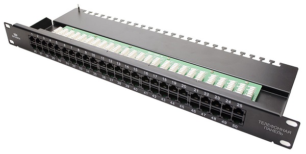 Коммутационная панель кат.3, UTP, 19", 1U, 50хRJ45, USOC, 2 пары, черный