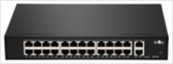 Неуправляемый коммутатор, 24 RJ-45 POE порта (10/100 Мбит/с), 2 RJ-45 Uplink порта (1000 Мбит/с), бюджет на порт до 30 Вт, общий бюджет до 400 Вт.