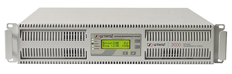 Источник бесперебойного питания в стойку, on-line (с двойным преобразованием), чистая синусоида, 2000 ВA (1800 Вт); U-вх.220 В; под внешние аккумуляторы, U-акб.72 В, I-заряд.4 А; ЖК-дисплей; выходные разъёмы - IEC-320-C13 (3 шт.), IEC-320-C19 (1 шт.); холодный старт, совместим с генератором; высота 2U; IP20, t-раб.+5...+40°C, 88х466х440 мм