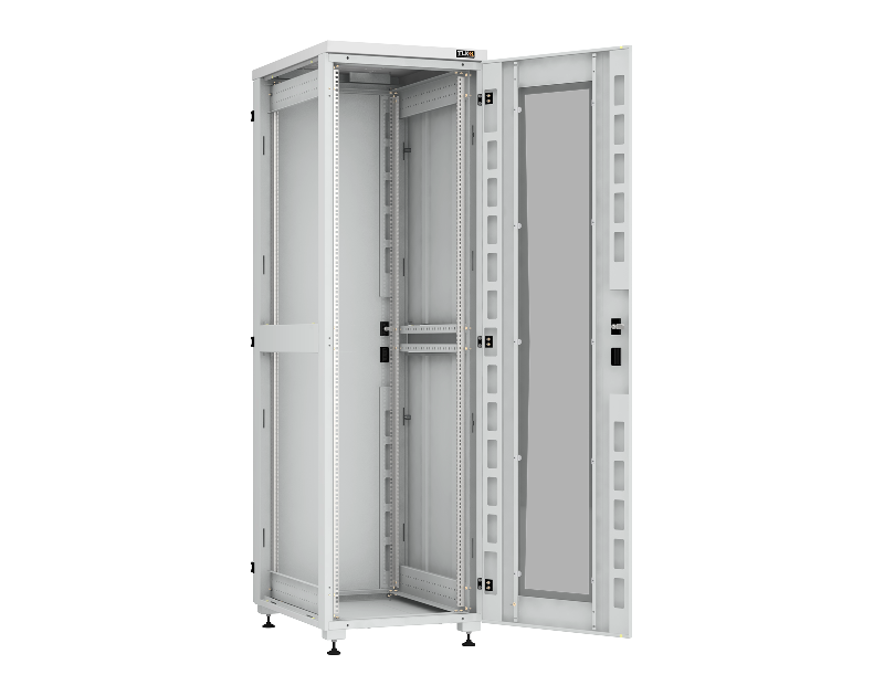 Напольный шкаф серии 19", 42U, стеклянная дверь, цельнометаллические двухуровневые стенки и задняя дверь, Ш600хВ2042хГ800мм, в разобранном виде, серый RAL7035