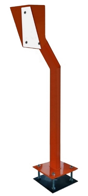 Наклонная стойка (150 град.) для установки считывателя, высота 1270 мм, труба 30х60 мм, защитный кожух 150х250 мм с диэлектрической пластиной, основание 180х180 мм, электрический клеммник, закладная пластина для бетонирования + комплект оцинкованного крепежа