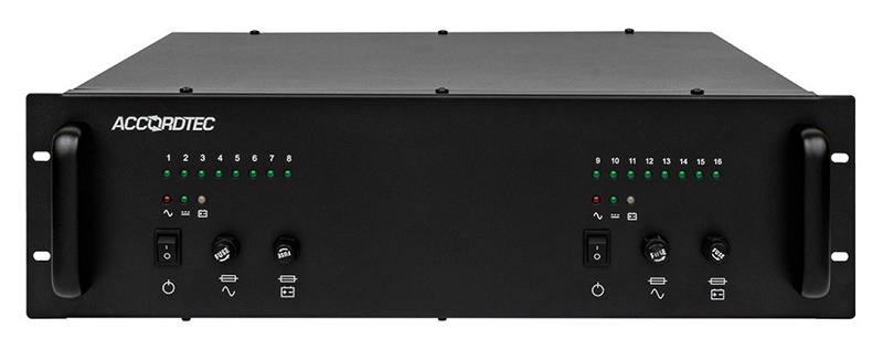 Блок бесперебойного питания для установки в стойку 19".Высота корпуса 3U. В корусе: 2 независимых ББП-80ТР. Количество выходов 16 х 1.0 А. Возможность установки до 4-х АКБ 12Ah