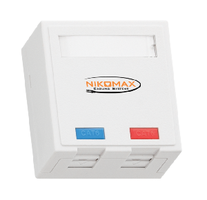 Корпус настенной розетки, 2 порта, под модули-вставки типа Keystone, со шторками, белый