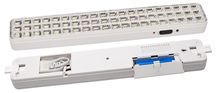 Аварийный светодиодный светильник, 60 светодиодов SMD-2835, 200 люмен, свинцово-кислотный аккумулятор, свечение до 5 часов.