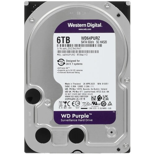 Жесткий диск&nbsp;&nbsp;SATA-III 6TB&nbsp;&nbsp;Surveillance Purple (5400rpm) 256Mb 3.5"