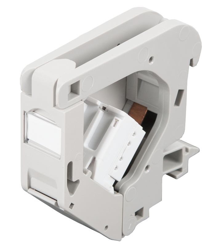 Корпус розетки с креплением под DIN-рейку, под модули-вставки Keystone, 1 порт, 2 боковые крышки, откидной, серый