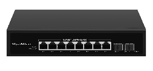 Коммутатор, неуправляемый, 8 PoE (802.3af/at) порта 1000Мбит/с, 7-8 порт до 250м cat6, 2 SFP порта 1000Мбит/с, PoE Watchdog, 120Вт