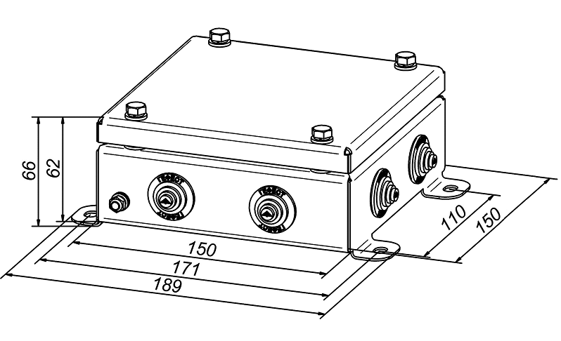 Коробка монтажная общепромышленные, оцинкованная сталь 1,2мм, IP55, 150х150х62 мм