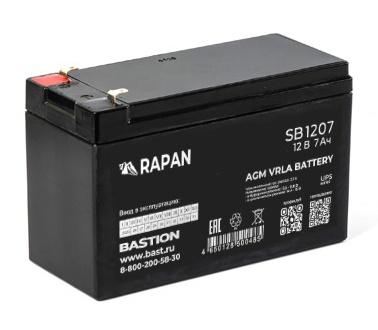 Аккумулятор свинцово-кислотный тип AGM 12V 7 А/ч, 12В, 66х151х100мм. Срок службы 4 года