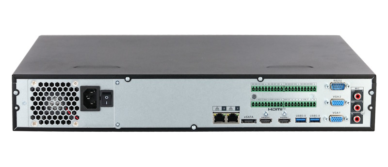 64-канальный IP-видеорегистратор 4K, H.265+ и ИИ, Входящий поток до 448Мбит/с; H.265+, H.265, H.264+, H.264, MJPEG; записи до 32Мп; 4 SATA III до 20Тбайт; воспроизведение: 40кн@1080p, 2кн@32Мп; видеовыходы: 2 HDMI (8K), 2 VGA; cеть: 2 RJ45 1000Мбит/с; aудиовх/вых: 1/2; тревожные вх./вых.: 16/6; питание: 100~240В(AC); видеоаналитика: 4кн AcuPick, 4кн детектор лиц и распознавание лиц (12лиц/с), 4кн видео метаданные, 8кн охрана периметра, IVS, 16кн SMD Plus; видеоаналитика с камер: AcuPick, детектор лиц и расп