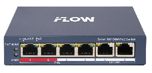 Коммутатор L2, Смарт-управляемый, 4 порта 10/100M RJ45 PoE, 2 uplink порта 10/100M RJ45, 802.3af/at, бюджет PoE 60 Вт, облачное управление, VLAN, STP/RSTP loop prefention, PoE watchdog, поддержка режима передачи до 300м,10Мб/с, CAT6; защита от перенапряжения 6 кВ; настольный/настенный монтаж