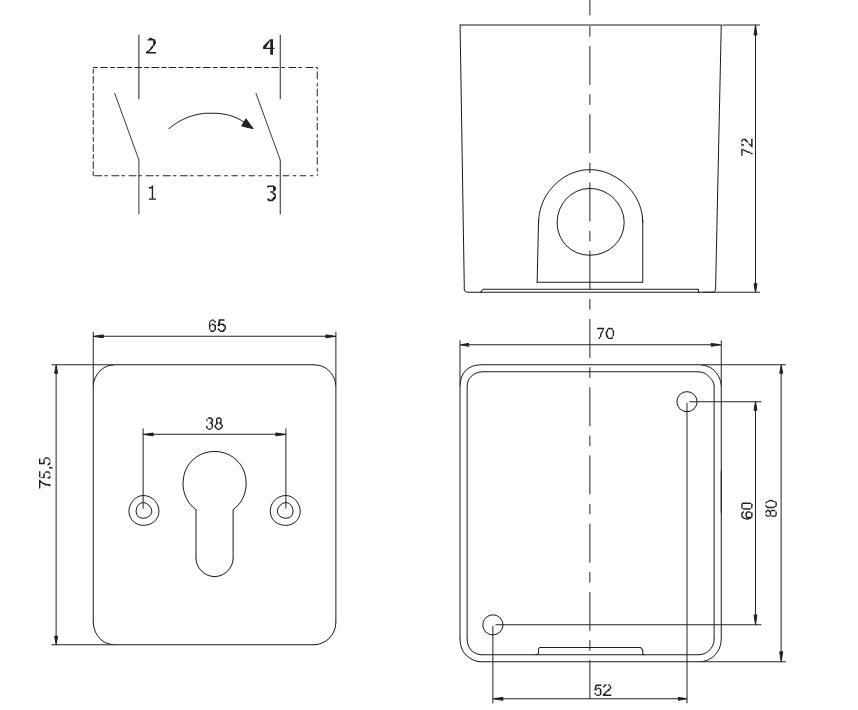 Переключатель с ключом Keyswitch, накладной, 2 группы контактов НР/НЗ, высокий уровень секретности