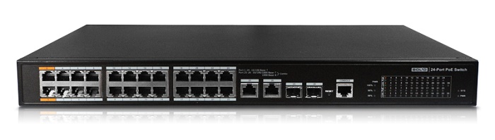 Управляемый сетевой коммутатор 2 комбо-порта J-45 10/100/1000 Мбит/с (uplink), 24 порта 10/100 Мб/с (PoE); 360 Вт;