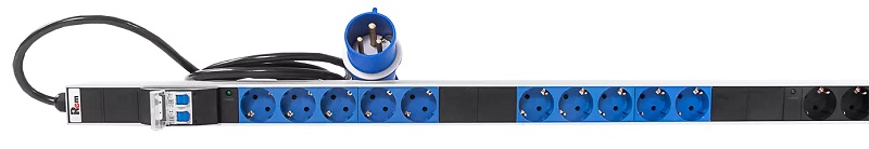 Вертикальный блок розеток Rem-32, 1 фаза 32A, 2 авт, инд, 20 S, 1420 мм, вх IEC 309, шнур 3 м