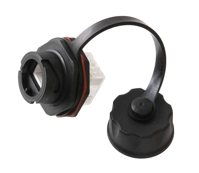 Индустриальный модуль-вставка Кат.6 (Класс E), 250МГц, RJ45/8P8C, 110/KRONE, T568A/B, неэкранированный, IP67, с защитной крышкой, черный 