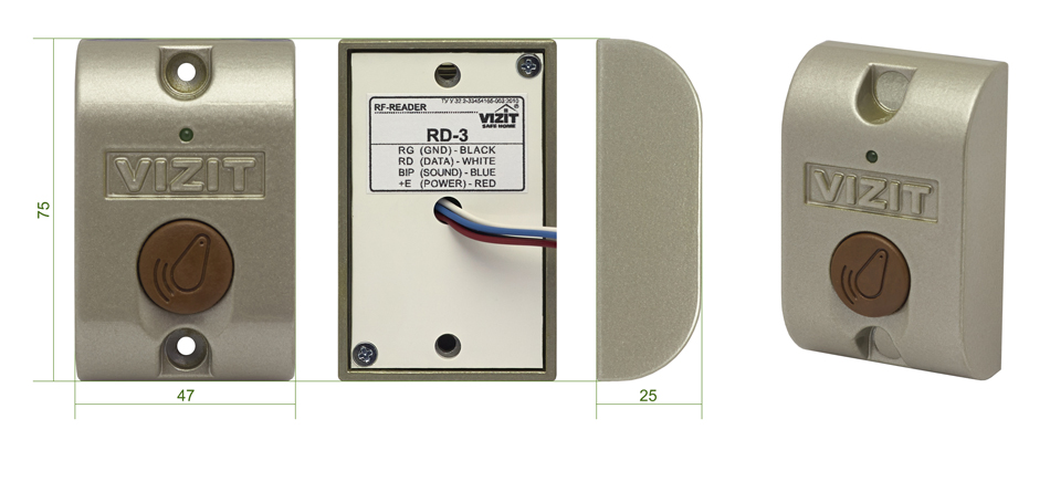 Контроллер ключей VIZIT-RF2 (RFID-125 kHz брелок EM-Marin), до 2680 ключей, управление замком, таймер (1 или 7 сек.), напряжение питания контроллера 12…24VDC.