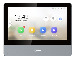 IP видеодомофон, 7" цветной IPS экран с разрешением 1024*600; сенсорные кнопки; встроенные микрофон и динамик; слот для TF карты до 128Гб; тревожные входы/выходы 8/2; 1 RS-485; 1 RJ-45 10M/100M Ethernet; DC12В/PoE; 10Вт; -10 °C...+55°C; размер 180 × 140 × 22.4 мм; Вес: 600г