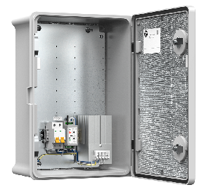 Термошкаф из армированного стекловолокном полиэстера с обогревом. Класс ударопрочности IK10.&nbsp;&nbsp;-60° ÷ + 80°C.&nbsp;&nbsp;IP66. Потребляемая мощность 195 Вт. Напряжение питания 230V ± 10% AC, 6A. 350х500х204мм.