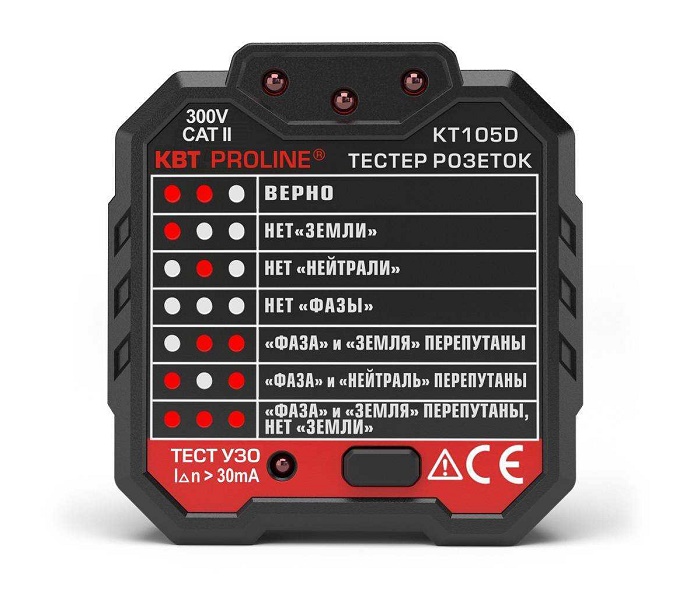 Тестер розеток, со светодиодной индикацией используется для проверки правильности подключения евро-розеток на электролинии с УЗО 220–250 В, 50–60 Гц