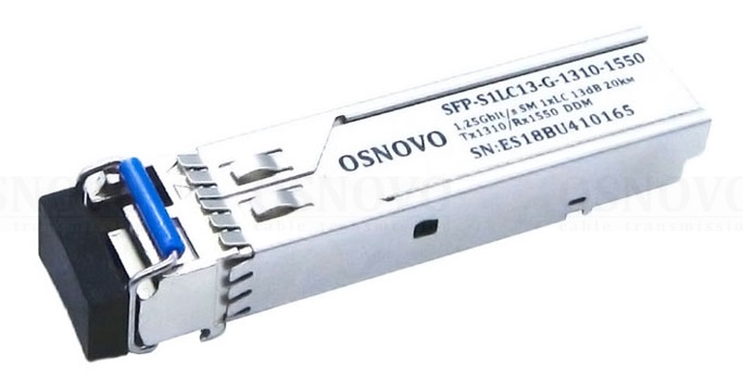 Оптический SFP Модуль. Одно волокно Single Mode. Скорость: до 1,25 Гбит/c. Тип разъема: LC. Оптический бюджет: 13дБ. Расстояние передачи - до 20км. Tx:1310/Rx:1550. Поддержка DDM. 13,7x12,2x56,7мм. 0…+70°С.