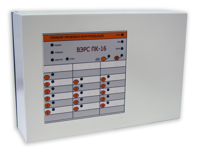Контрольный прибор 16 ШС (охранные, пожарные, технологические), 3 реле ПЦН (одно реле: ~250В/7А; два реле: ~120В/2А,), АКБ 7 А*ч, встроенный порт USB, подключение внешних блоков по RS-485. Металлический корпус.
