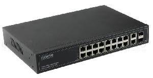 Коммутатор Gigabit Ethernet управляемый на 18 RJ45 + 2 GE SFP порта. Порты: 18 x GE (10/100/1000 Base-T) , 2 x GE SFP (1000 Base-X). Поддержка режима CCTV: Увеличение расстояния передачи данных и питания до 250м. Питание: AC100-240V (30W). Встроенный БП. Монтаж в 19 - дюймовую стойку, крепление в комплекте. 295 x 45 x 195мм. Вес: 2,7кг.  0…+50°С.
