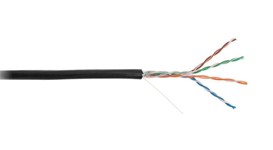 Кабель U/UTP 4 пары, Кат.5e, 100МГц, одножильный, CCA (омедненный алюминий),&nbsp;&nbsp;внешний, PE до -40C, черный, 305м