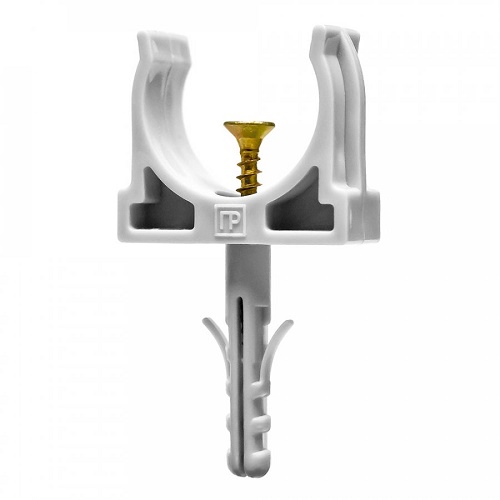 Крепеж-клипса с дюбелем и саморезом серая d25 мм (100шт/уп)