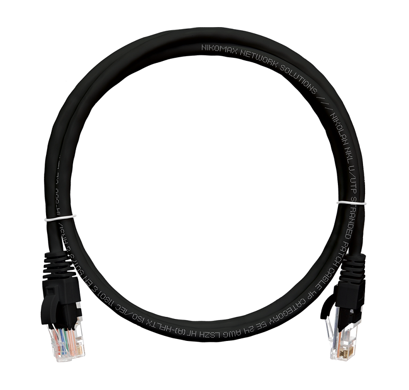 Коммутационный шнур U/UTP 4 пары, Кат.5е, 2хRJ45/8P8C, T568B, Molded, PVC, черный, 1м