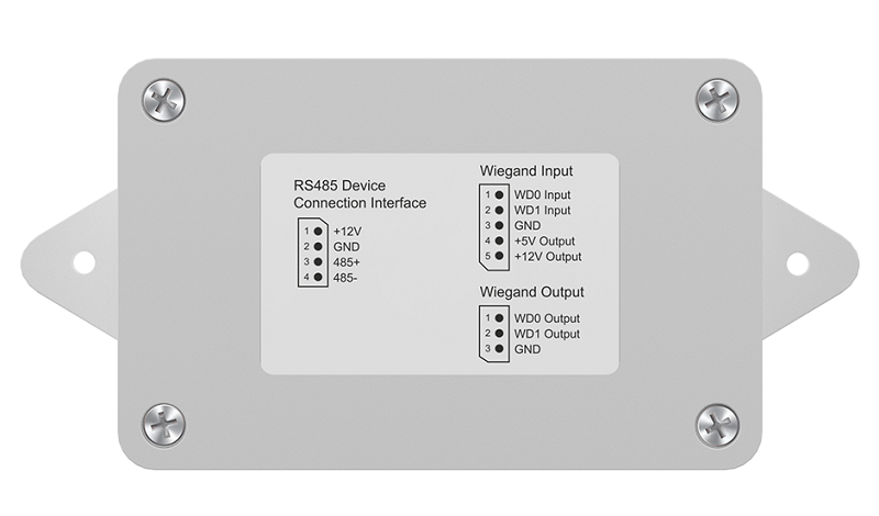 Модуль подключения внешних устройств, интерфейс для подключения внешних считывателей: Wiegand 26, 34, 58, 64, 66 бит. Интерфейс для подключения контроллеров доступа: Wiegand 26, 34, 58, 64, 66 бит.  IP30C. Питание: от интерфейса вызывной панели. Интерфейс подключения: RS485
