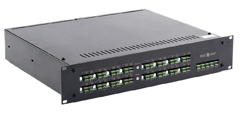 Источник бесперебойного питания 19",2U, 32 выхода по 0,5 А или 16 выходов по 1 А.