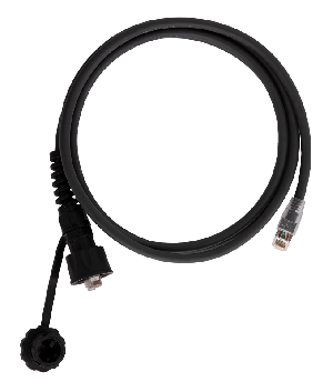 Индустриальный коммутационный шнур U/UTP 4 пары, переходной, Кат.6 (Класс E), 250МГц, RJ45/8P8C(IP67)-RJ45/8P8C, T568B, многожильный, BC (чистая медь), 24AWG (7х0,195мм), с защитной крышкой, PUR, черный, 2м