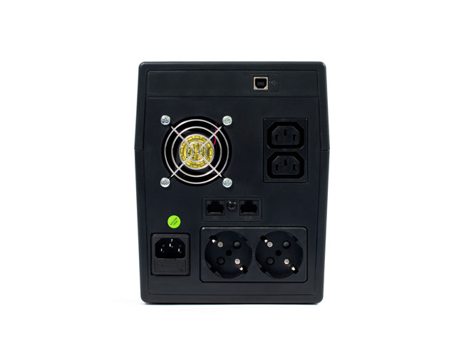 220В, 2000 ВА, (1200 Вт), встроенный АКБ 9Ач, 2 шт, время резерва 2 мин., холодный старт, модифицированый синус, световая и звуковая индикация режимов работы, графический дисплей режиомов работы связь и управление ПК по USB, защита от всплесков напряжения, защита от перегрузки