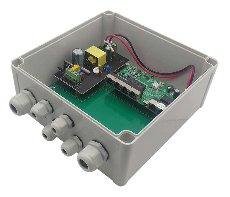 Уличный коммутатор POE 4-х портовый, PoE порты: 4 х (10/100 Мбит/с), UpLink порты: 2 х (10/100 Мбит/с), Max.пропускная сп-ть: 100 Мбит/канал, Uвых: 48 (±10%), Р(ном) каждый порт (Вт): 16Вт, Р(макс) каждый порт (Вт): 30Вт, Р(сумм) общая (Вт): 65Вт, Тип РоЕ: А, Коммутационная способность (Гбит/с): 1,0 Гбит/с, AI PoE(watchdog)/Vlan/Extend/QoS, Система охлаждения: пассивная, Пластик, Extend 250м., AI PoE, AI QoS, AI VLAN, Грозозащита, От -45° до +55°, IP67