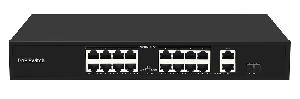 Неуправляемый коммутатор, 16 RJ-45 POE портов (10/100 Мбит/с), 2 RJ-45 Uplink порта (1000 Мбит/с), 1 SFP Uplink порт (1000 Мбит/с), бюджет на порт до 30 Вт, общий бюджет до 200 Вт.