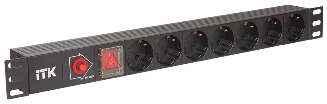 ITK PDU 7 розеток нем. ст, с LED выкл, 1U, без шнура, вх. С14