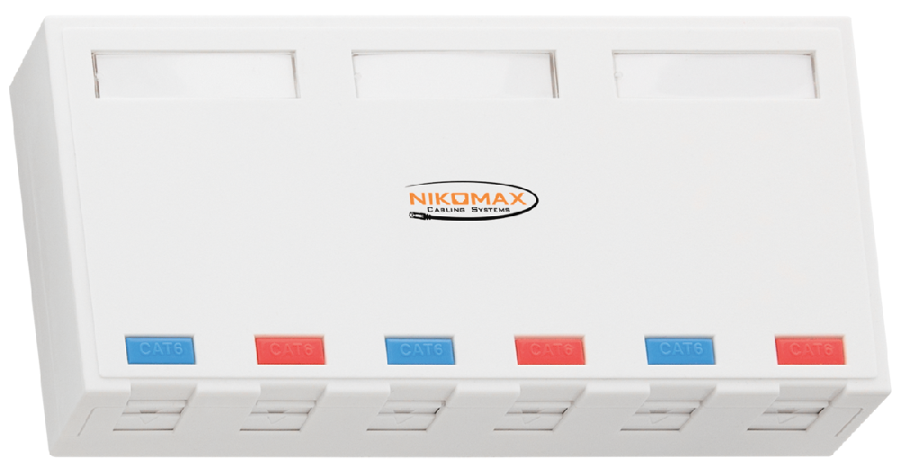 Корпус настенной розетки, 6 портов, под модули-вставки типа Keystone, со шторками, белый