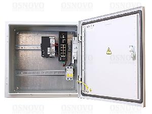 Уличный коммутатор на базе уличной станции OSNOVO OS-441. Порты: 6 x FE (10/100Base-T) с PoE (до 30W) + 2 x FE (10/100Base-T) с PoE (до 60W) + 1 x GE (10/100/1000Base-T) + 2 x GE SFP (1000Base-X). Суммарный бюджет PoE до 240W.