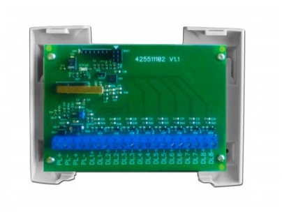 Адресный расширитель на 8 шлейфов сигнализации для охранного контроллера Elsys-AC2. Питание от двухпроводной линии связи. Пластиковый корпус.