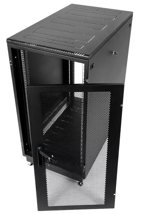 Шкаф телекоммуникационный напольный 22U (600 × 1000) дверь перфорированная 2 шт., цвет черный