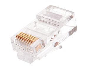 Коннектор RJ45/8P8C под витую пару, Кат.5e (Класс D), 100МГц, покрытие 6мкд, универсальные ножи, неэкранированный, круглый ввод, уп-ка 100шт.