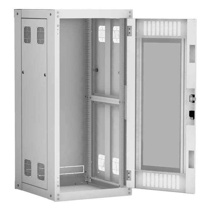 Напольный шкаф 19", 24U, стеклянная дверь, цельнометаллические стенки, Ш600хВ1242хГ600мм, в разобранном виде, серый