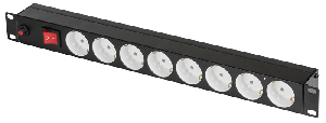 Блок электрических розеток 19", 8 гнезд, 16А, с фильтром и предохранителем, без шнура питания, железный корпус