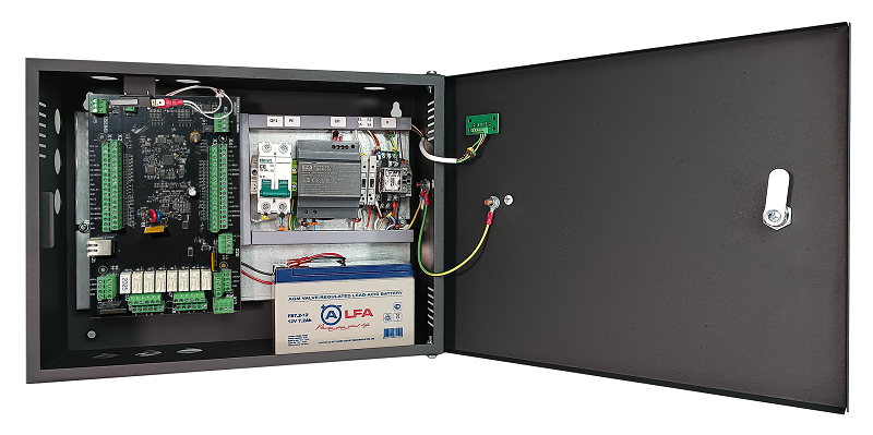 Специализированный шкаф для одного контроллера серии AAM-LAN, с установленным внутри источником питания, с замком и датчиком вскрытия корпуса.