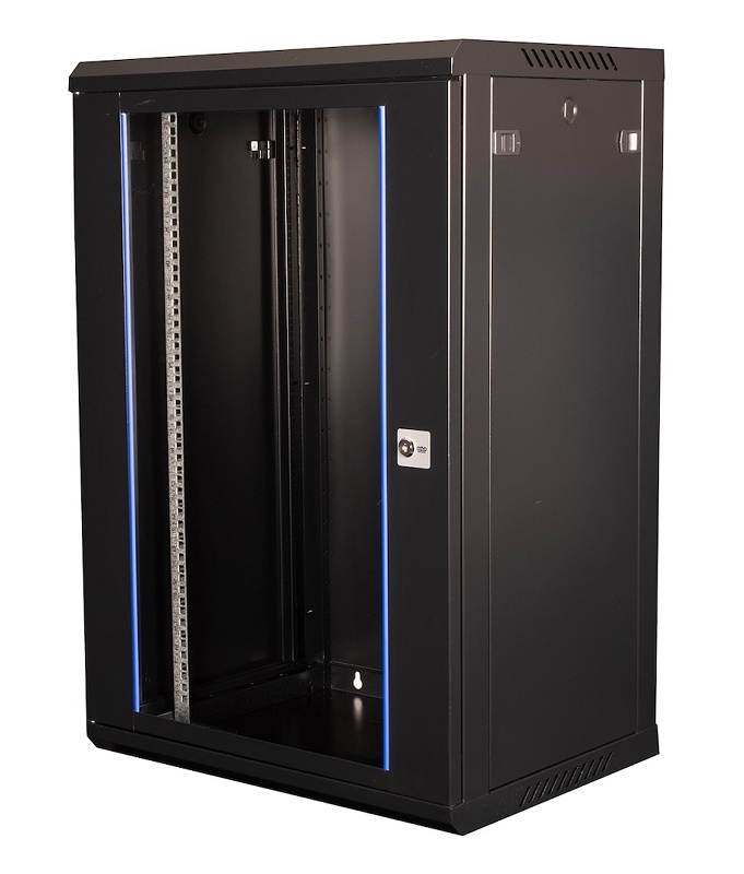 Шкаф 19" телекоммуникационный настенный, 18U 901х600х450 мм, дверь стекло, черный