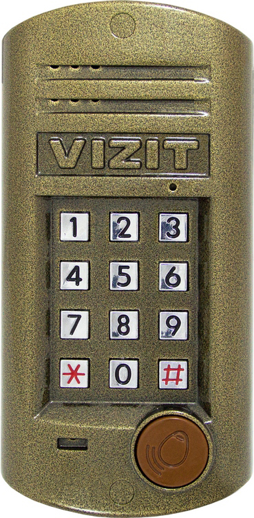 Блок вызова для совместной работы с БУД-302х, -430х, -485х. Встроенный считыватель ключей VIZIT-RF3.Световая индикация режимов работы. Подсветка клавиатуры. Встроенная телекамера (CVBS,700ТВЛ), объектив PINHOLE 90°
